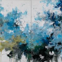 <h2>The Lagoon – Diptych</h2> ink and acrylic on canvas