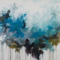 <h2>The Stone Fountain</h2> ink and acrylic on canvas